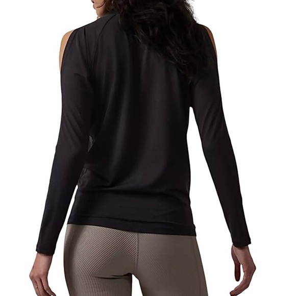 Athleta Black Soft Shell Cold Shoulder Long Sleeve Top Size XS NWOT - Picture 2 of 12